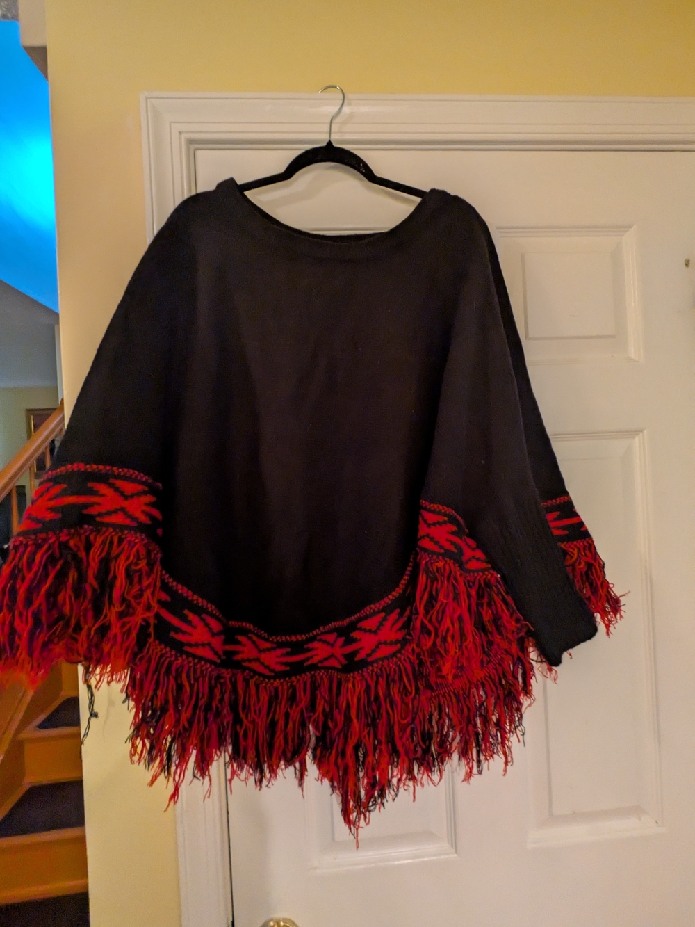 Cato Black Knit Poncho with Red Accent